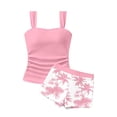 thumbnail image 4 of Girls Two Piece Swimsuit Kids Summer Casual Printed Bathing Suit Cute Tankini Set High Waisted Beachwear Rash Guard Swimwear Holiday Bikini Outfits for Girls 9-15 Years, 4 of 4