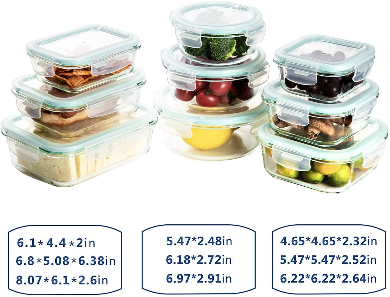 Bayco 9 Pack Glass Meal Prep Containers 3 & 2 & 1 Compartment, Glass Food  Storage