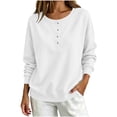thumbnail image 2 of ZHYou Womens Long Sleeve Sweatshirts Henley Half Button Collared Loose Fit Drop Shoulder Casual Pullover Tops,White,Size M, 2 of 7
