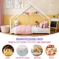 thumbnail image 5 of SESSLIFE Twin Size House Bed, Metal Floor Bed Frame with Roof and Guardrail, Montessori Floor Bed for Bedroom, House-shaped Design, No Box Spring Needed, Easy Assembly, White, 5 of 8