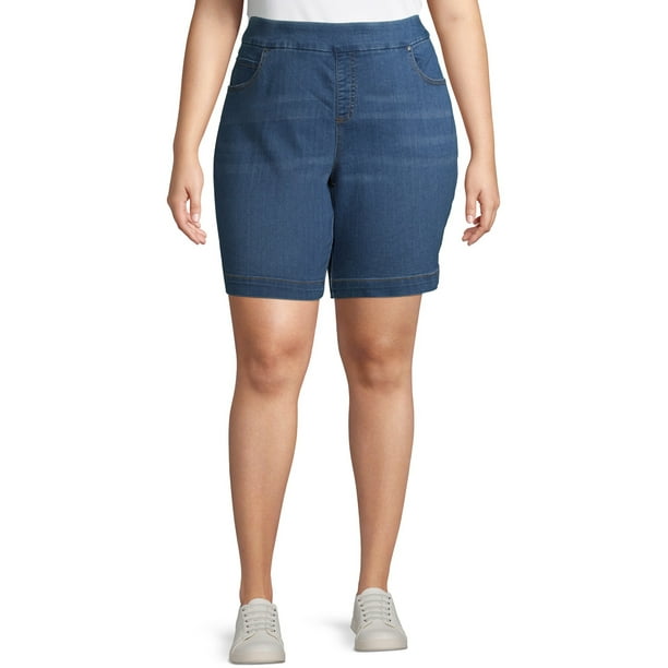 italiensk Selv tak binde Terra & Sky Women's Plus Size 5-Pocket Pull-On Denim Shorts - Walmart.com