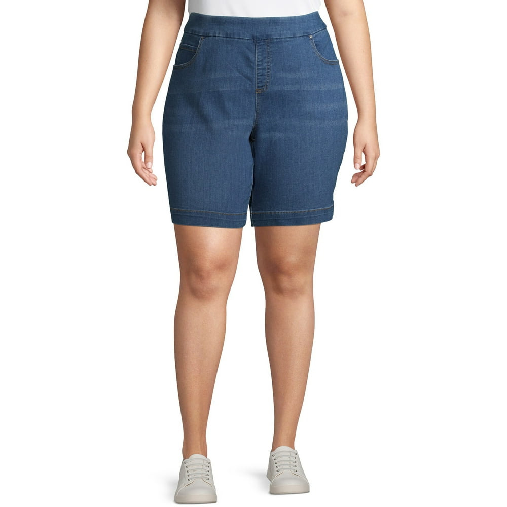 Terra & Sky - Terra & Sky Plus Size 5-Pocket Pull-On Denim Shorts ...