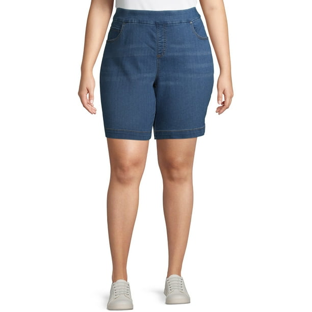 Terra & Sky - Terra & Sky Plus Size 5-Pocket Pull-On Denim Shorts