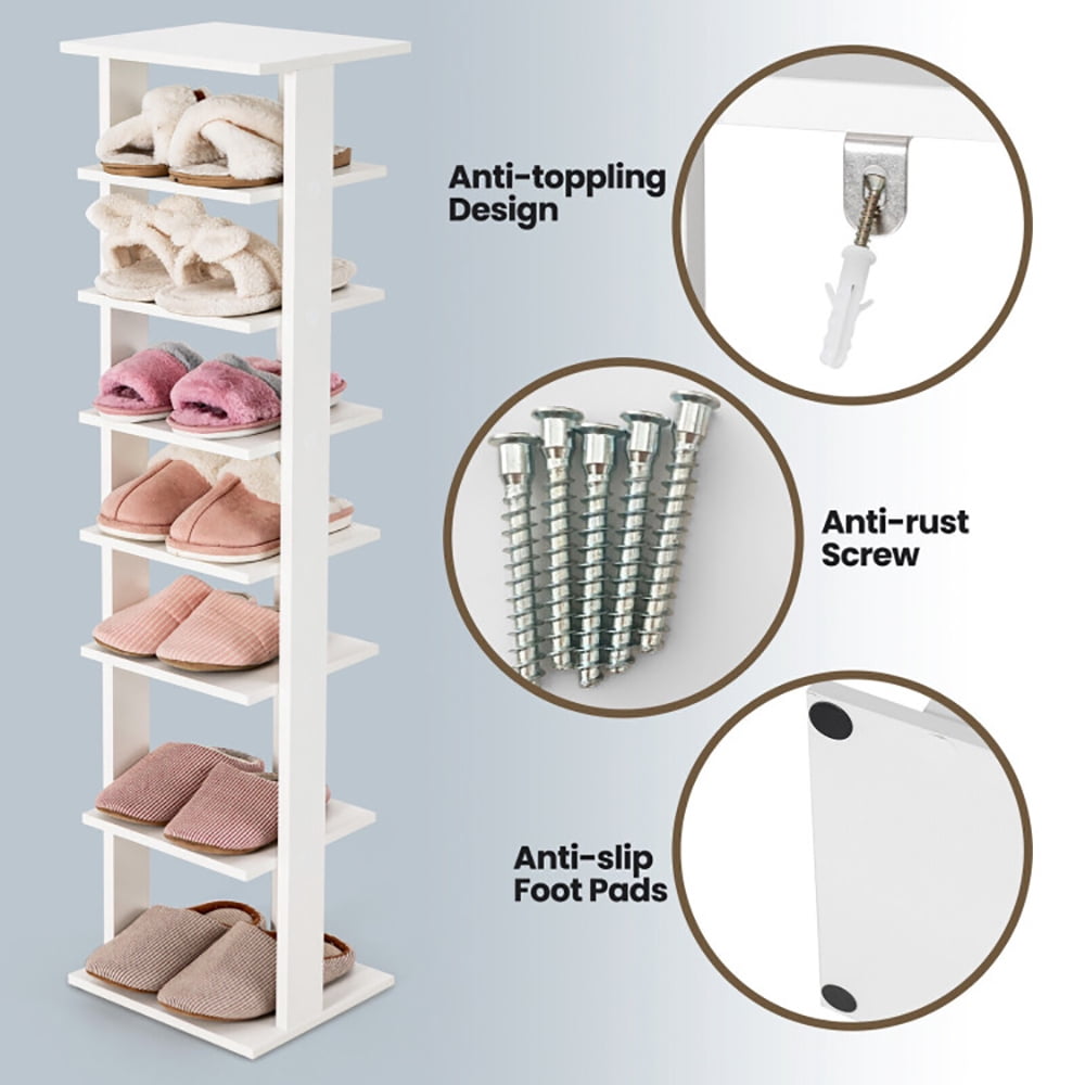 Spaco 7-Tier Slim Wooden Vertical Shoe Rack for Entryway-White, Shoe Storage Organizer for Entryway & Closet