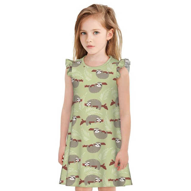 Fotbe Twig Sloth Vestido de Dormir para Niñas de 3 a 10 Años, Mangas Cortas, Estilo Princesa, Pijama Camisón con Mangas Voladas-XX-Large