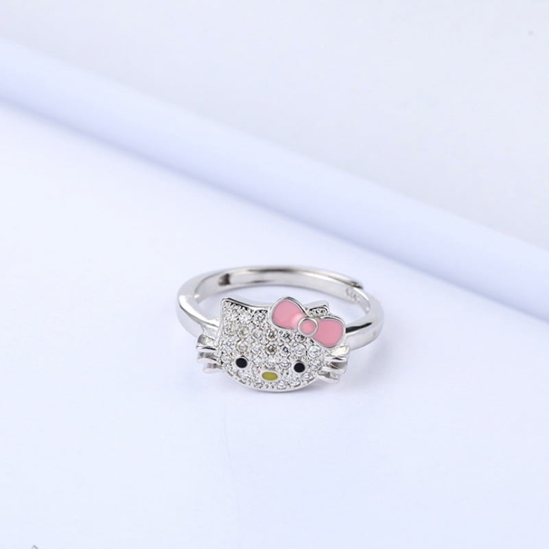 Hongchun White Gold Bow Tie Hello Kitty Ring Multicolor Cubic