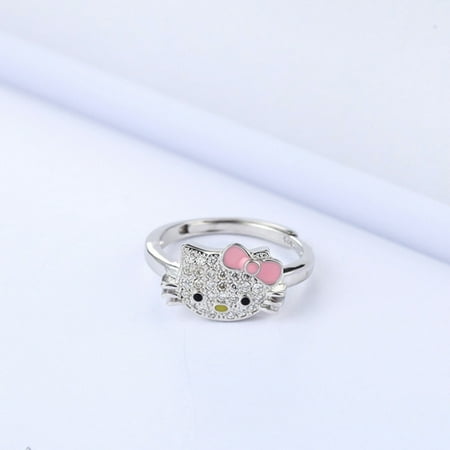 Hongchun White Gold Bow Tie Hello Kitty Ring Multicolor Cubic