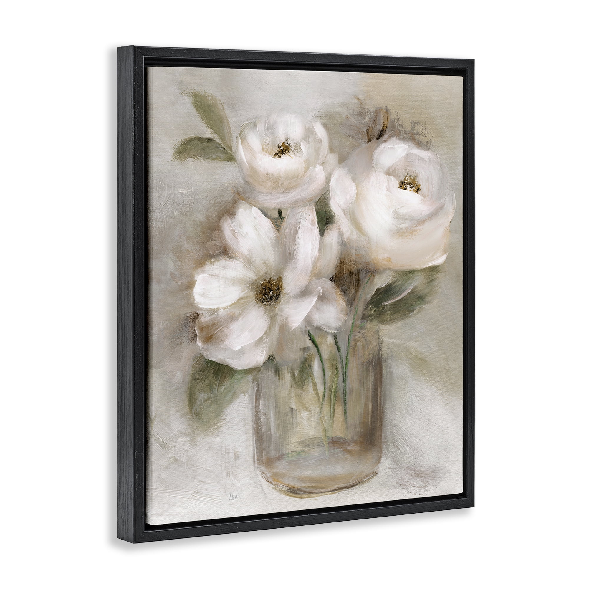 Stupell Industries Soft Brushstroke Roses Black Framed Floater Canvas Wall Art, design by Nan