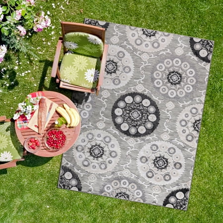 CAMILSON Spring Bohemian Medallion Floral Easy-Cleaning Non-Shedding Washable Outdoor Indoor Area Rug Gray 5x7