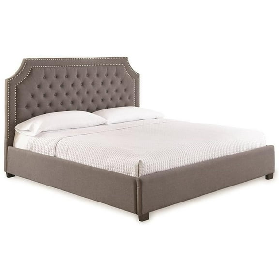 Bowery Hill Transitional Tufted King Platform Bed in Gray