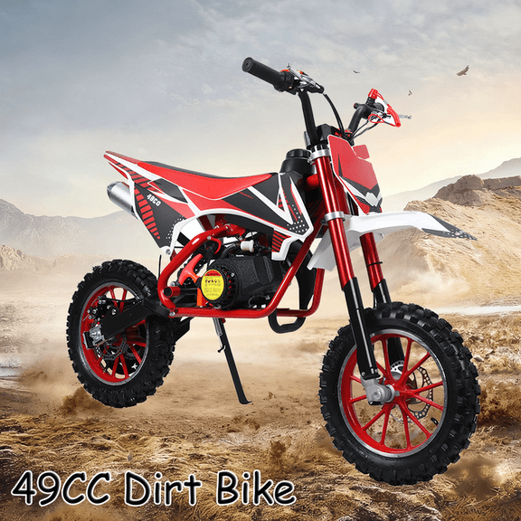 Seipouy 49cc 2-Stroke Kids Dirt Bike, Gas Powered Off Road Mini Motorcycle Children Pocket Motorbike, Pull Start Youth Dirt Bike with Front Rear Disc Brakes & Shock Absorption Seat