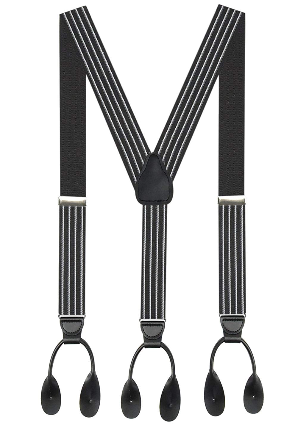 Hold'em 1 ¼ Fancy Stripes Solid Suspenders for Men Y-Back - Summit Stripe Black