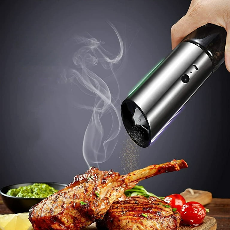Homchum Gravity Electric Salt and Pepper Grinder Set, Automatic Pepper and  Salt Mill Grinder Battery-Operated with Adjustable Coarseness, LED Light