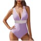 thumbnail image 2 of Traje de baño de bikini de verano para mujer, de color liso, con cojín en el pecho y sin soporte de acero, sin espalda, con tirantes, de nailon., 2 of 5