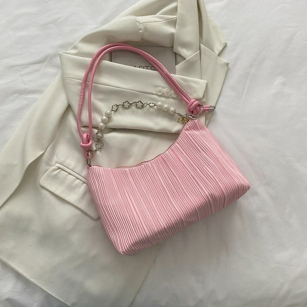 Bolsa Elegante de mano para axila de mano informal de cuero con perlas de hombro con cremallera sólida Sywqhk Para Estrenar