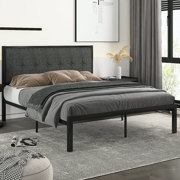 Amolife Queen Size Metal Platform Bed, Amolife Queen Size Heavy Duty Metal Bed Frame With Rivet And 13 Strong Steel Slats Support