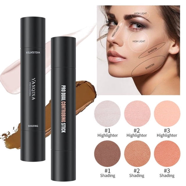 Ganfancp Doble-End Highlighter Stick Contour-Stick,Face Highlighter, Makeup Contouring Sticks Cream Concealer Liquidación 1X Bastoncillo de Aseo