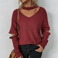 thumbnail image 2 of Lindreshi Fall Sweaters for Women Trendy Fashion Women's Casual Knitted Solid Color Panel V-Neck Sweater, 2 of 8