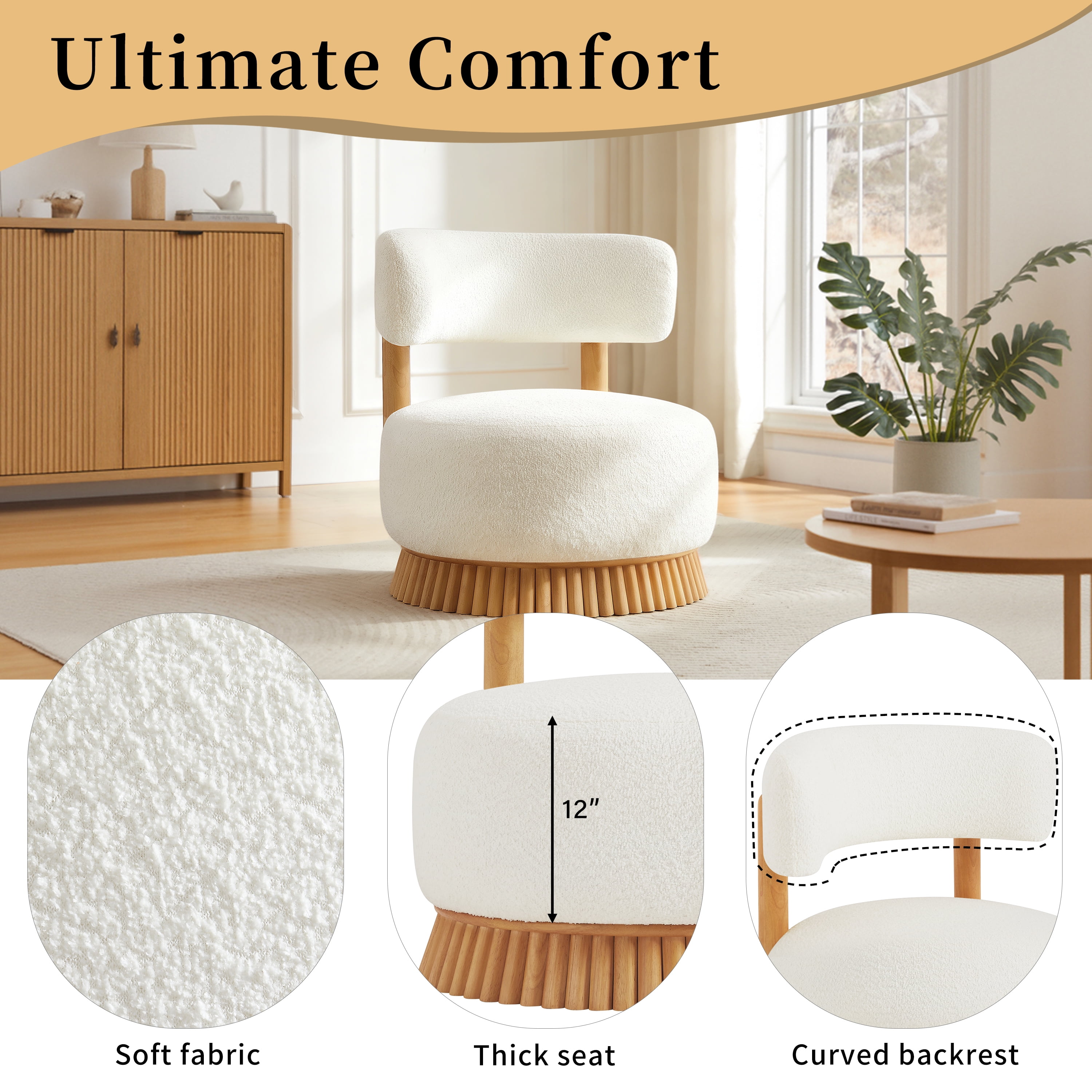 Euroco Modern Farmhouse Armless Chair, Wooden Base Featuring Thatched Roof Rod Design, Cozy Upholstered Chair for Living Room or Bedroom