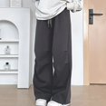 thumbnail image 2 of PXLKNZH Jogger Sweatpants Women High Waisted Drawstring Wide Leg Straight Pants Casual Loose Fit Workout Pants with Pockets Dark Gray,S, 2 of 6