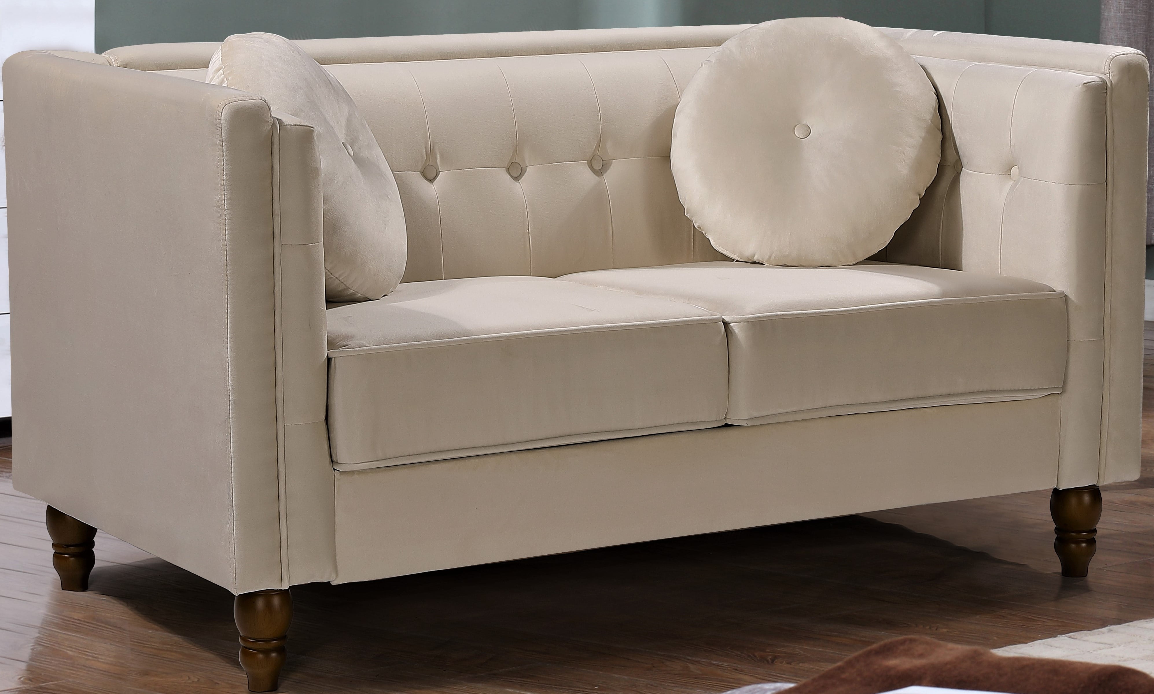Uspridefurniture Velvet Loveseat,Removable Seat Cushions,Ivory