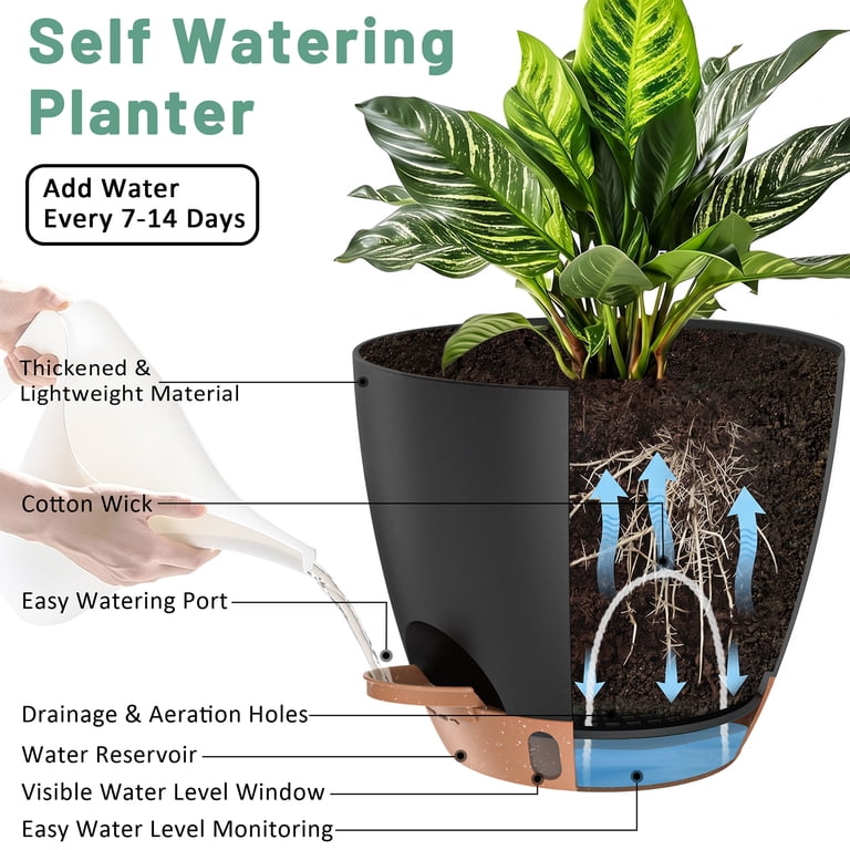 Xueyu Self-Watering Plant Pots, 3-Pack, Black photo 2