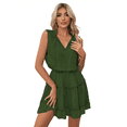 thumbnail image 1 of Womens Spring Summer 2025 Sleeveless Split V Neck Ruffle Chiffon Elegant Mini Short Skirt Dresses Green S, 1 of 9