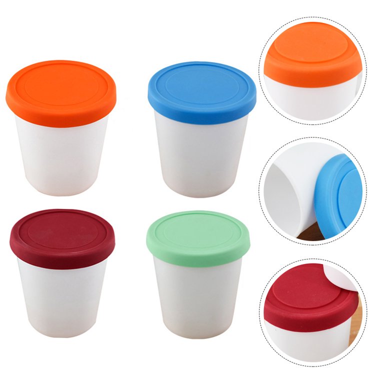 4pcs Ice Cream Freezer Storage Containers Round Dessert Cups Yogurt Holders, Size: 8X6.7CM