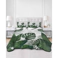 thumbnail image 2 of Quilts Twin Size Bedding Set, Palm Leaves Lightweight Quilted Comforter, Tropical Botanical Leaf Summer Wooden Gray Soft Reversible Bedspread Coverlet with Pillow Covers for All Season, 68" x 86", 2 of 7