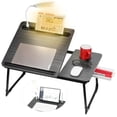 thumbnail image 3 of Plus XL Adjustable Laptop Desk with Light, USB Port, iPad Holder, Drawer Storage - Larger 23.6IN Adjustable Lap Desk for Bed, Home Office, Breakfast Tray, Fordable Legs Desk, 3 of 8