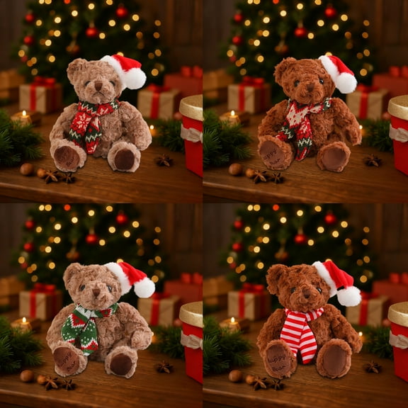 OEFNTAC Christmas Teddy Bear Doll Santa Hat Soft Kid Bedroom Sofa Ornament Festive Holiday Gift Child Family Decoration 7.87x3.94x2.76in