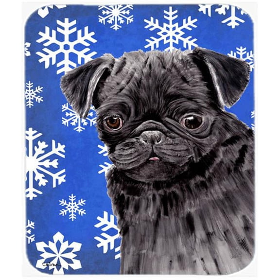 Pug Winter Snowflakes Holiday Mouse Pad, Hot Pad or Trivet