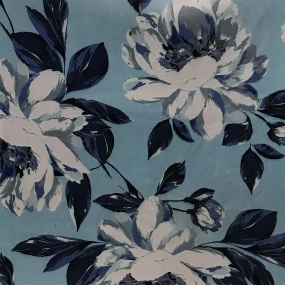 Decora Furnishings Soft Velvet Fabric Floral Design Digitally Printed Sewing Craft Fabric, 54-Inch by The Yard, Baby Blue