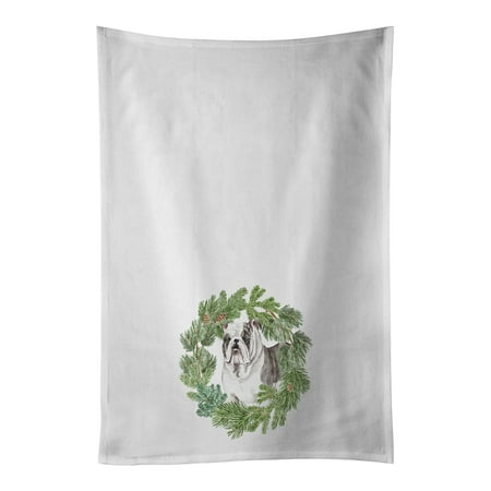 

Bulldog Brindled Christmas Wreath White Kitchen Towel Set of 2 19 in x 28 in