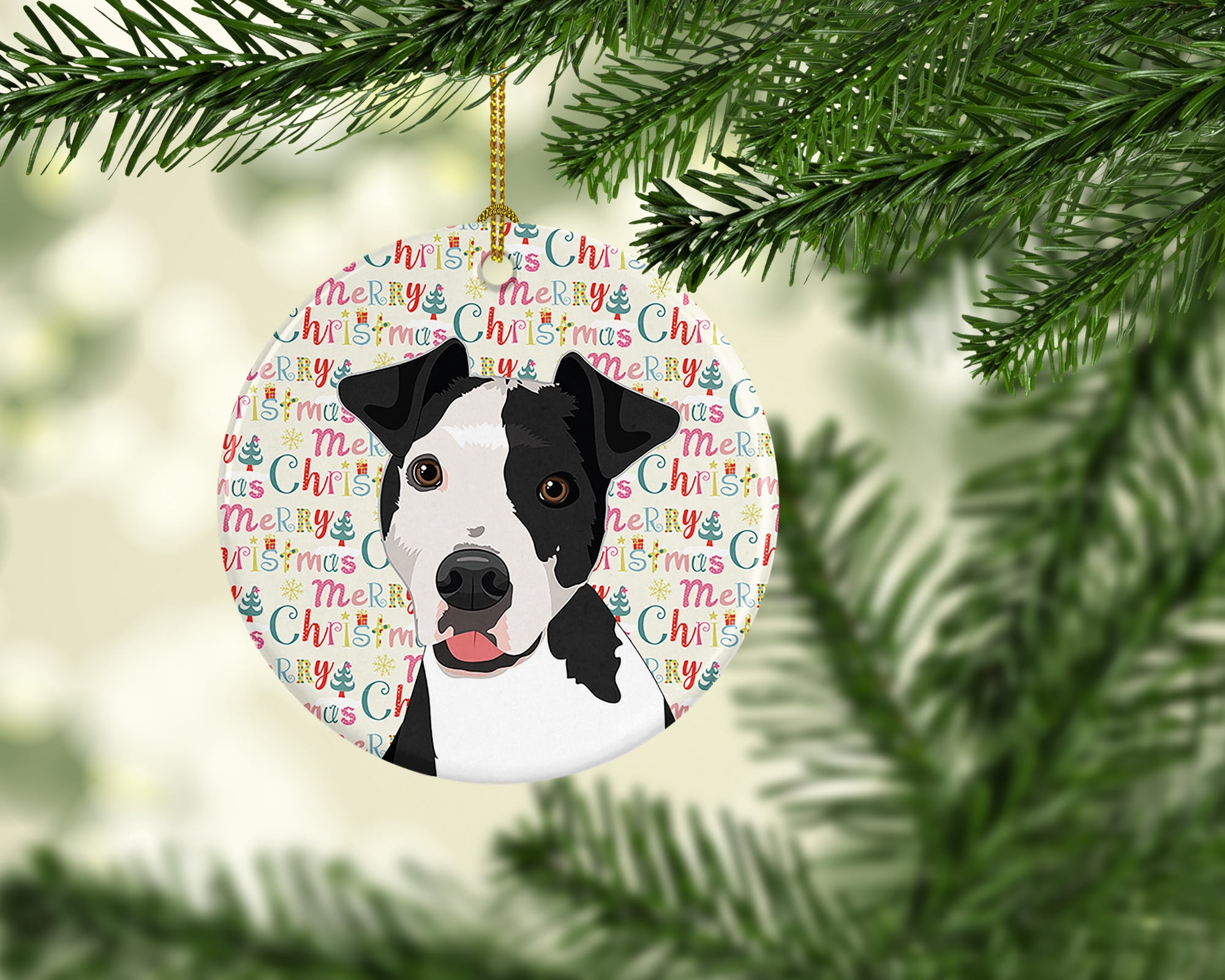 Pit Bull Black #2 Christmas Ceramic Ornament 2.8 in x 2.8 in