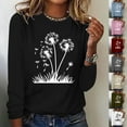 thumbnail image 5 of hxobax Cute Tee Women Fall Tops Dandelion Floral Basic Tshirts Crewneck Long Sleeve Shirts Tunic Top, 5 of 5