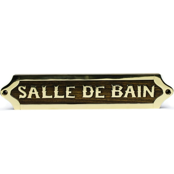 Nagina International Salle De Bain (Bathroom) | French Wooden Handcrafted Polished Brass Plaque | Home Decor Door Sign Plaque | Home Wall Decor Gifts