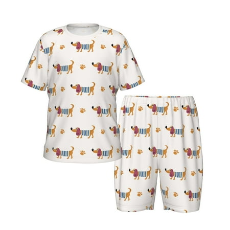 Boys Girls Pajamas Sets for Kids  Yellow Dachshund Dog Puppy Toddler Sleepwear Lounge Short Sleeve PJ Set 2 Pcs