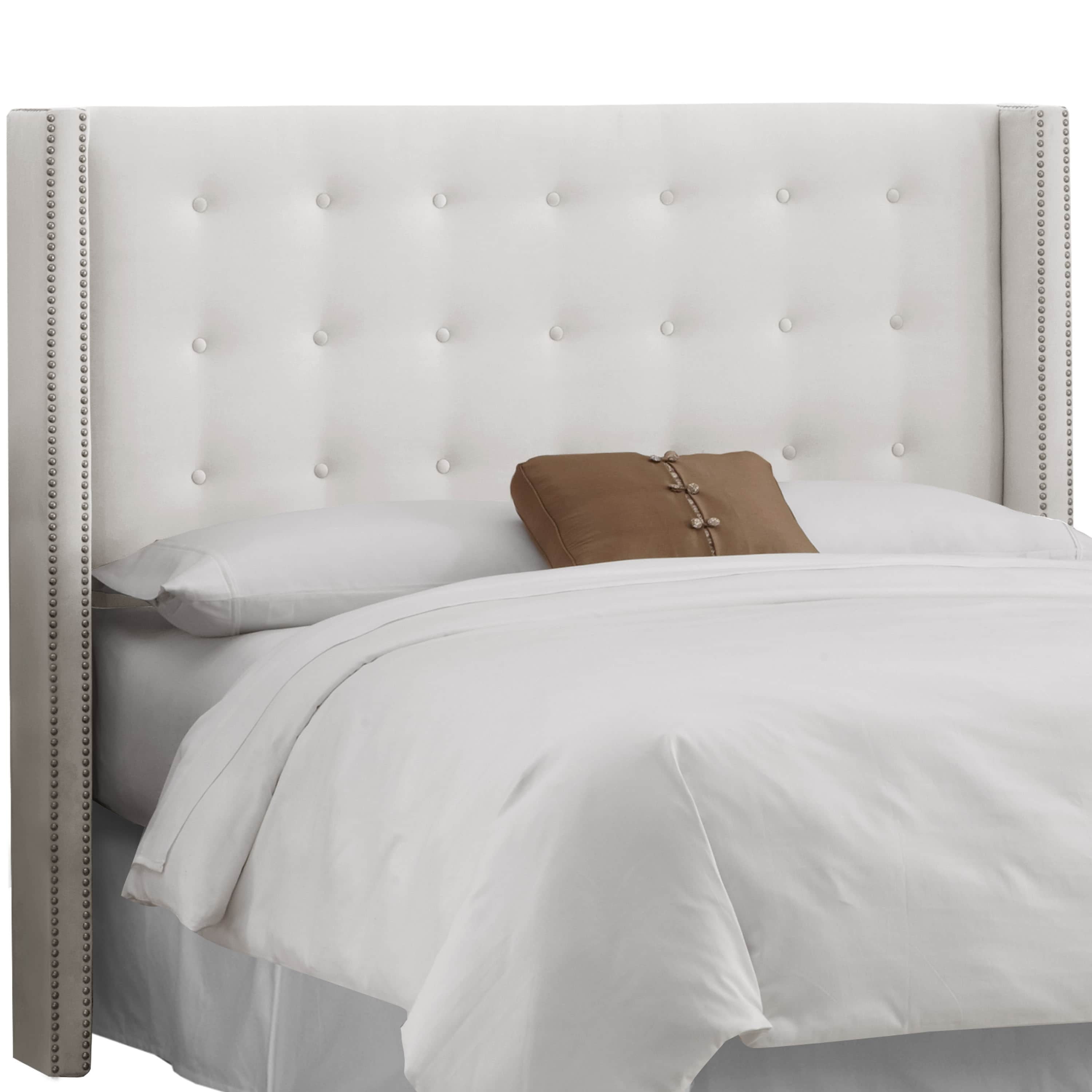 Skyline Furniture Velvet White Nail On Tufted Wingback Headboard Skyline Furniture Velvet White Nail On Tufted Wingback Headboard Com