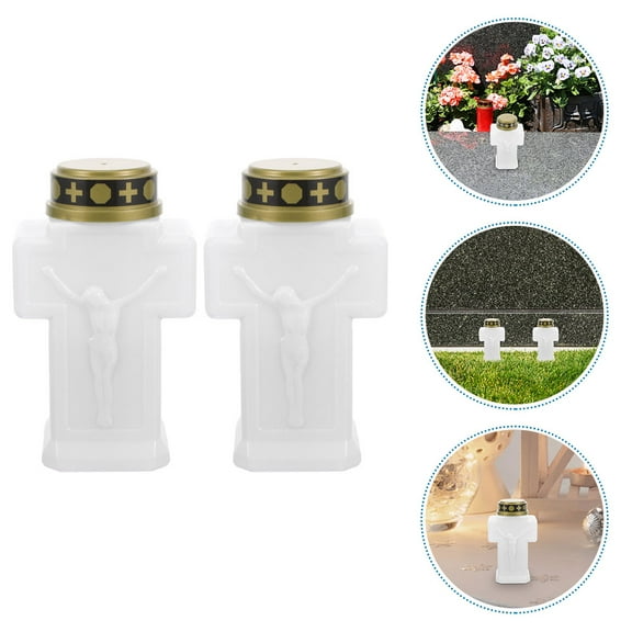 IDEANATEGRATE 2Pack Gravesite Decorations Cemetery Electric Candle Light Flameless 11.8x3.5x2.2in