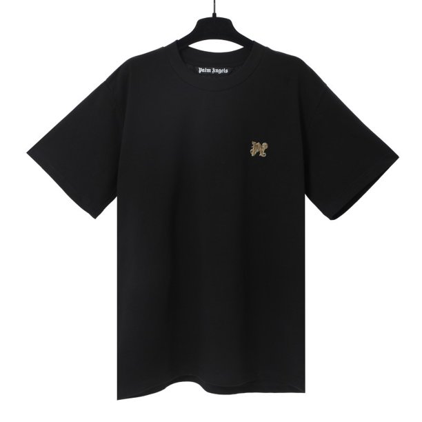 Comercio exterior pa angel marca de moda árbol de coco llama letra logo graffiti flujo pintura Camiseta de manga corta ropa de pareja2293# negro