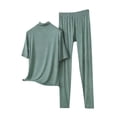 thumbnail image 2 of ylioge M-5X Plus Size Modal-Pajama Sets for Women 2 Piece Short Sleeve Tops High Waisted Pants Casual Solid Color Soft Loungewear Pajamas Outfits Set, 2 of 5