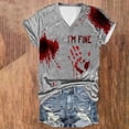 thumbnail image 2 of Tops Cortos para las Mujeres, Halloween Impreso V-Cuello Camiseta de Manga Corta, Tela de Imitación de Moda Casual, 2 of 3