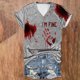 thumbnail image 2 of Tops Cortos para las Mujeres, Halloween Impreso V-Cuello Camiseta de Manga Corta, Tela de Imitación de Moda Casual, 2 of 3