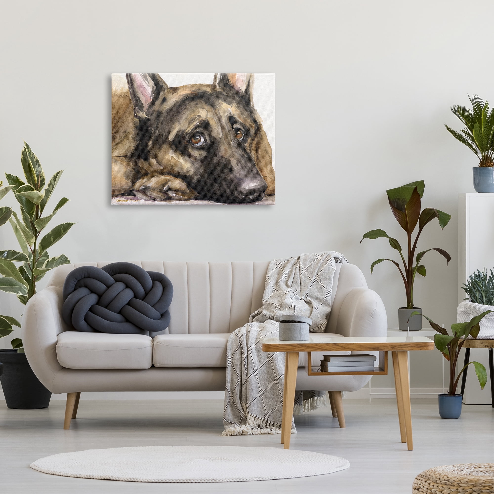 Stupell Industries Tired German Shepherd Dog Resting Head On Paw Painting Gallery Wrapped Canvas Print Wall Art, Design by George Dyachenko