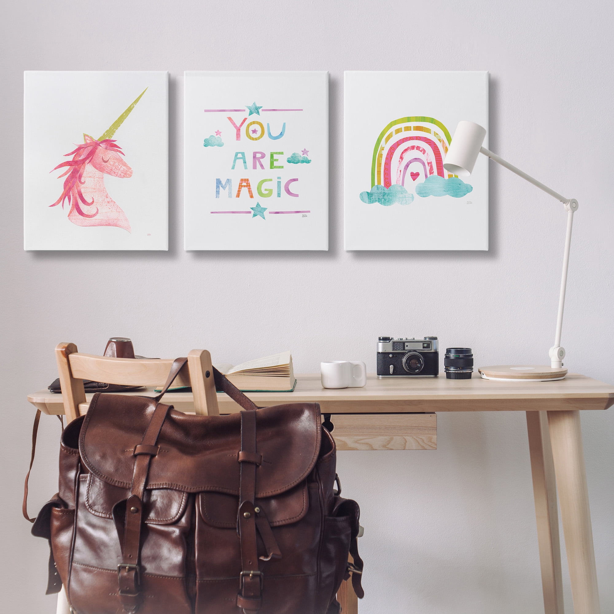Stupell Industries You Are Magic Rainbow & Unicorn Art for Kids Painting Gallery Wrapped Canvas Art Print Wall Art, 24 x 30, Set of 3