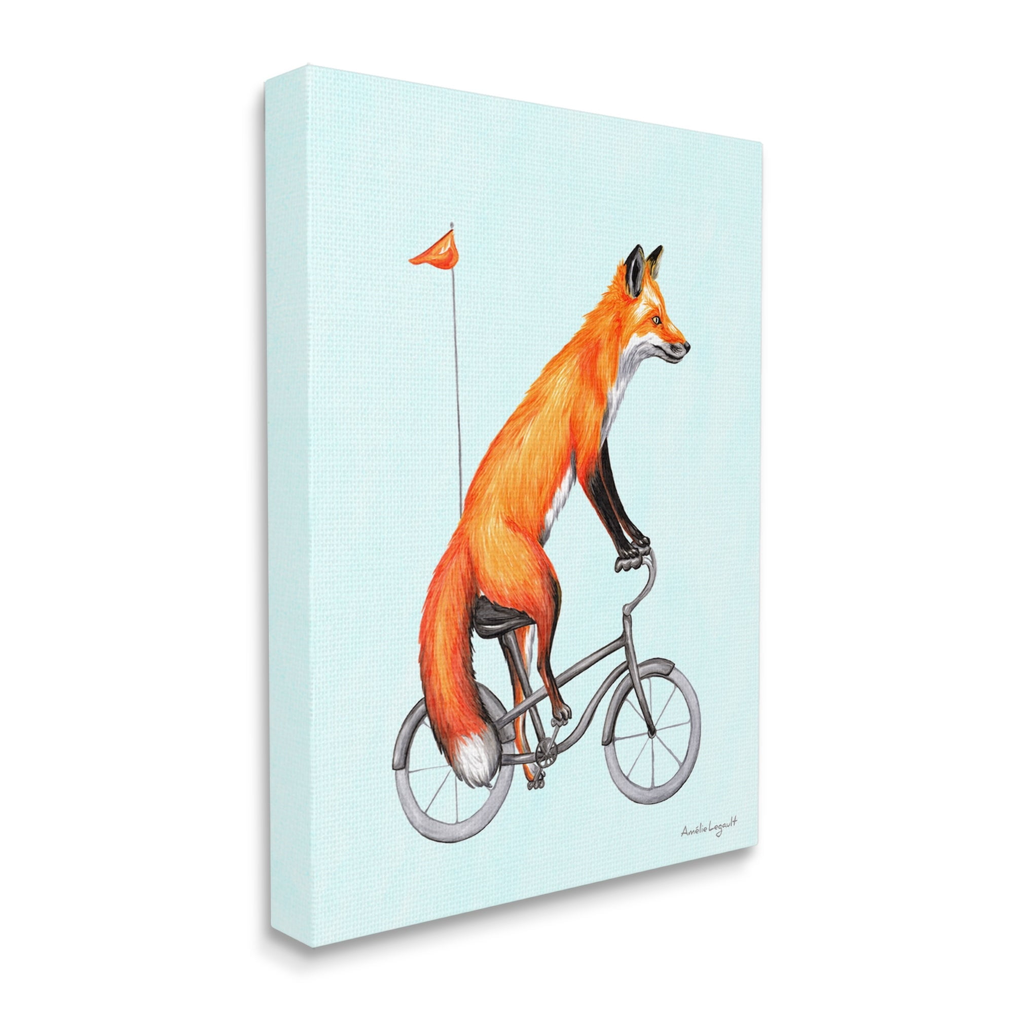Stupell Industries Eccentric Red Fox Riding Bicycle Biking Flag Graphic Art Gallery Wrapped Canvas Print Wall Art, Design by Amelie Legault