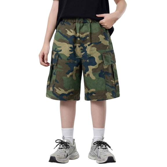 Angala Toddler Boys Shorts Elastic Waist Cargo Shorts Summer Dailywear Casual Loose Fit Breathable Kids Shorts Size 5-6 Years