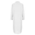 thumbnail image 4 of Wdfiry Plus Size Dress for Women Cotton Linen Lapel Button Down Side Slit T-shirt Dress Solid Color Loose Long Sleeve Dresses with Pocket, 4 of 5