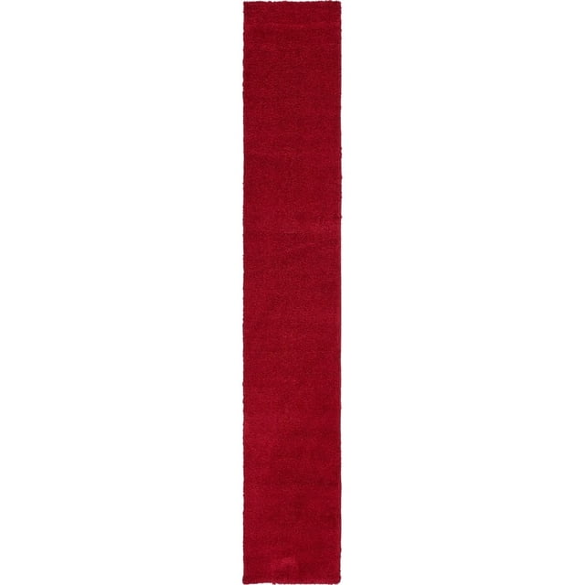 Unique Loom Solo Collection Solide Peluche Tapis de Course pour Enfants, 2' 2" x 13', Rouge